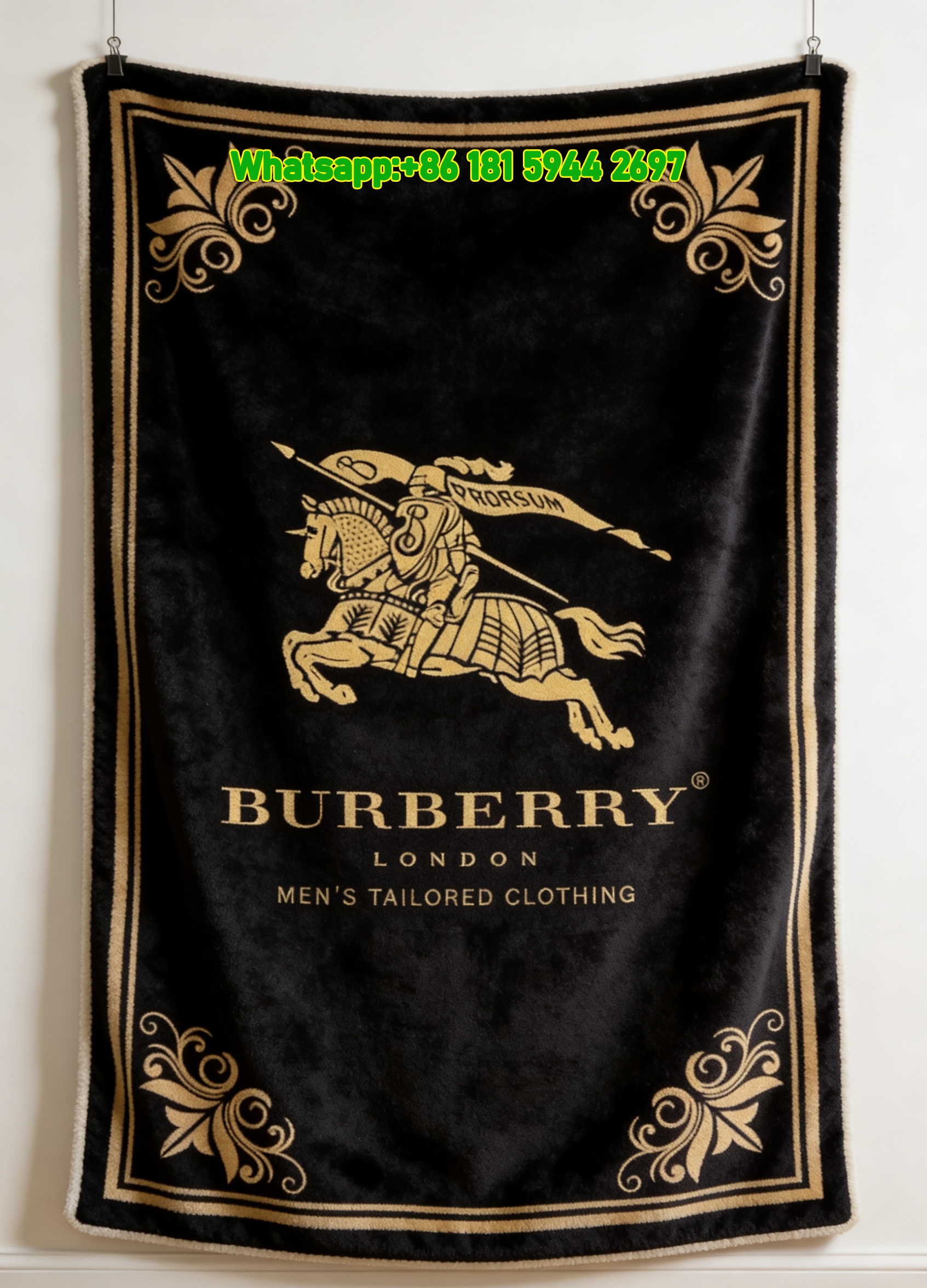 Burberry Equestrian Knight Flannel Throw Blanket for Sofa B091